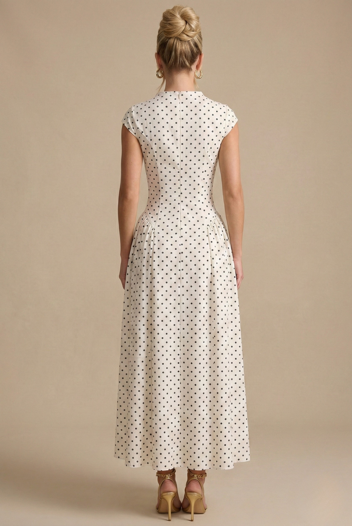 Polka Dot Cap Sleeve Pleated A Line Maxi Dress - Wedding Guest