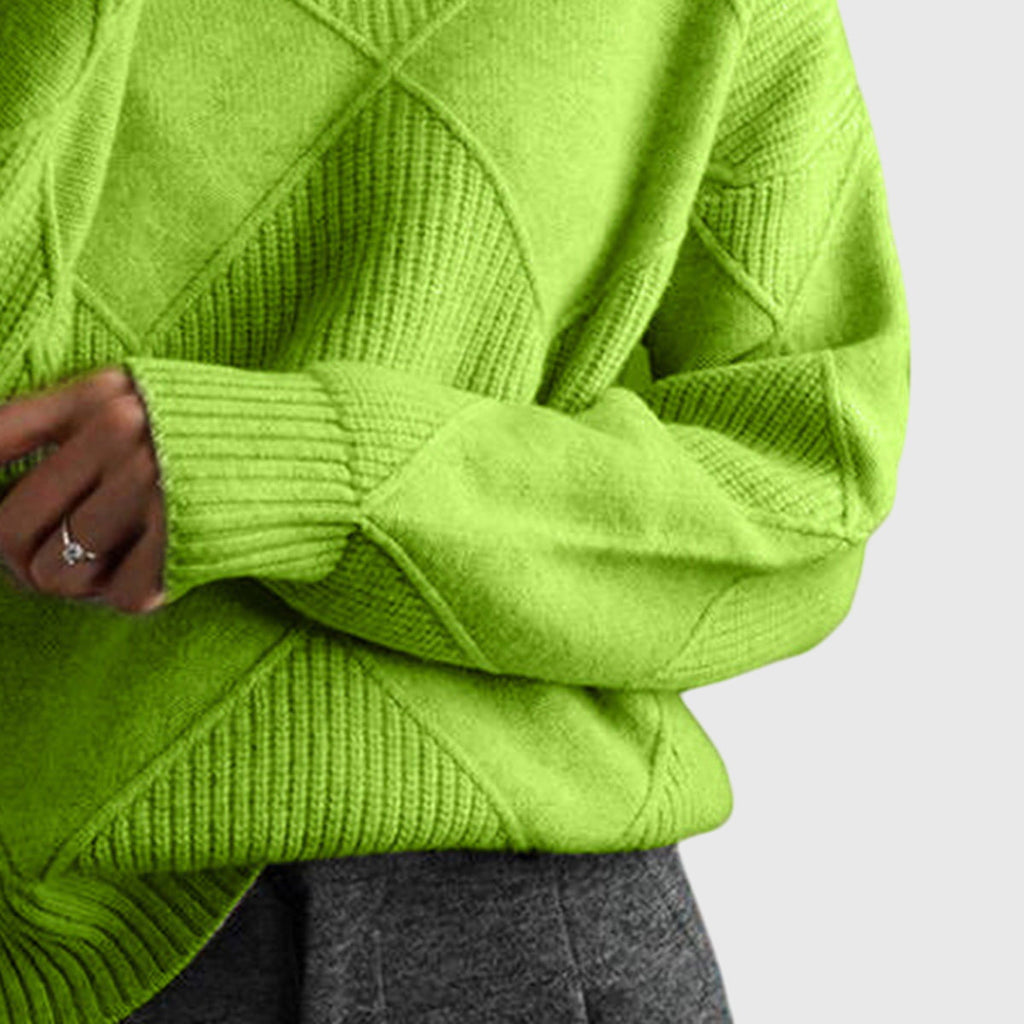 Angela | Women's Roll Neck Sweater with Diagonal Seam Detail