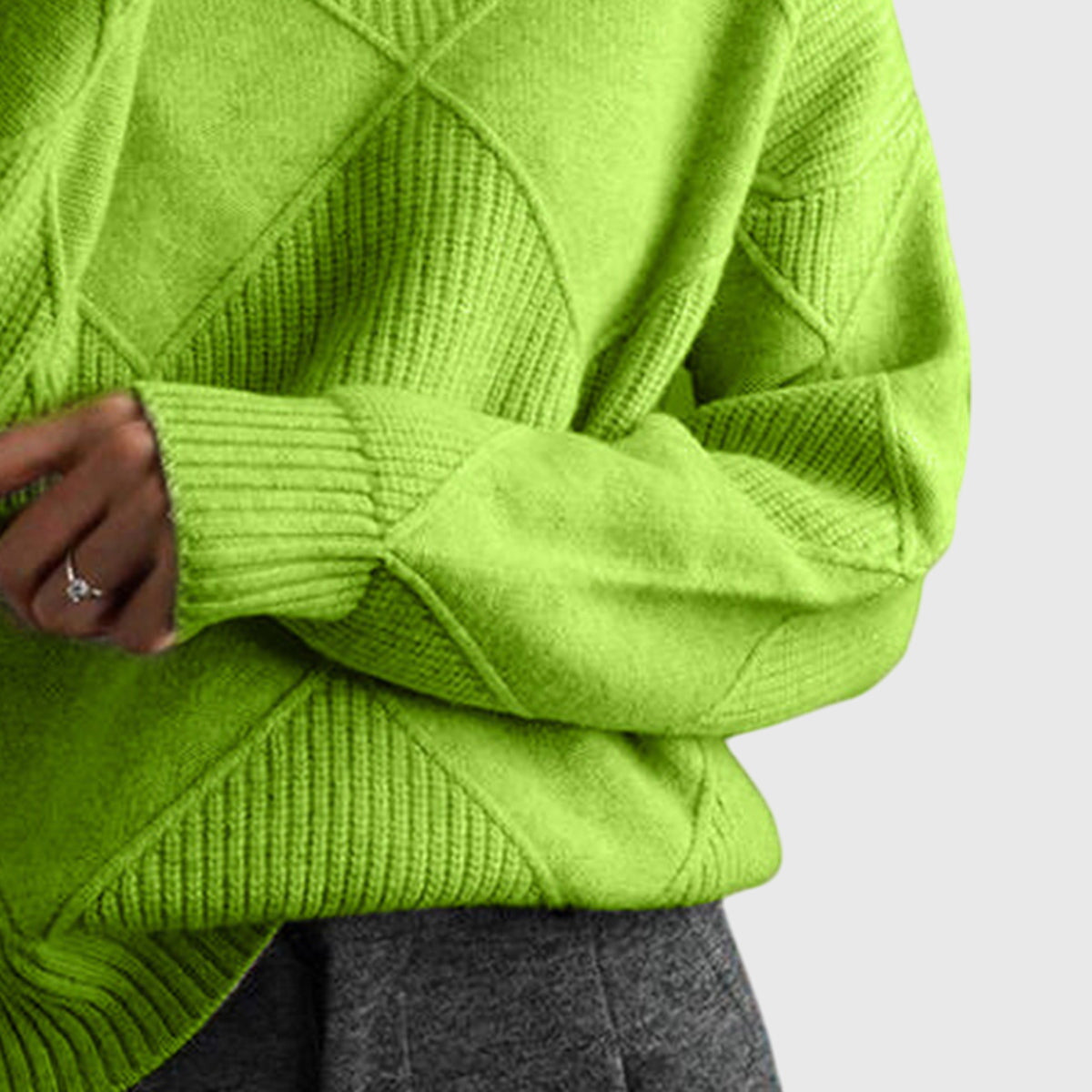 Angela | Women's Roll Neck Sweater with Diagonal Seam Detail