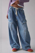 Street Tie Casual Loose Pocket Jeans