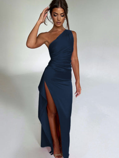 One-shoulder Backless Slit Summer Dress