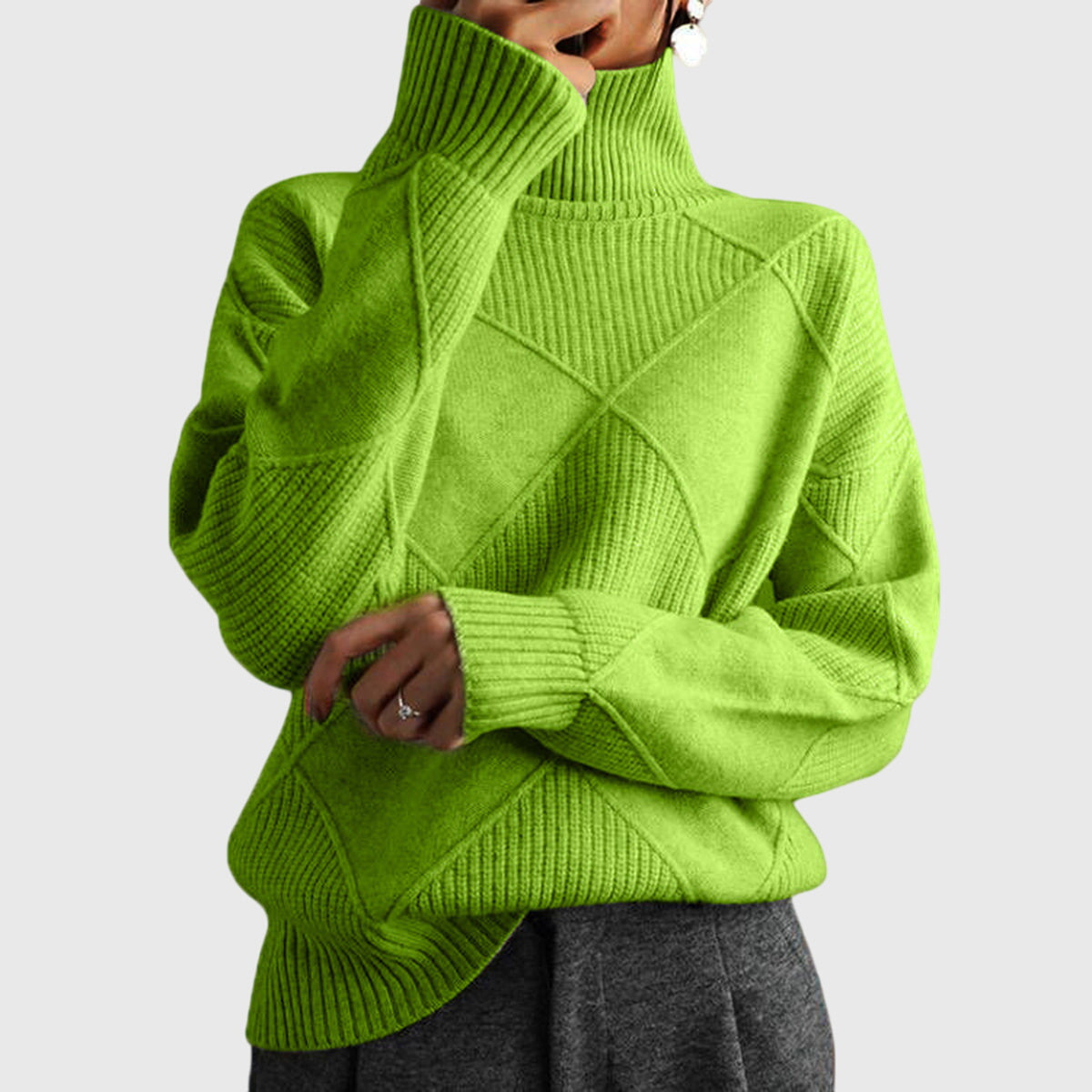 Angela | Women's Roll Neck Sweater with Diagonal Seam Detail