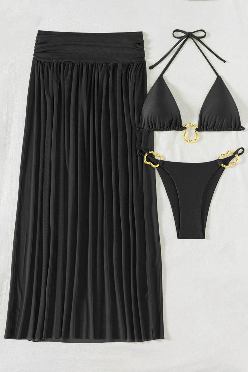 Ruched Fitted Three Piece Swim Set