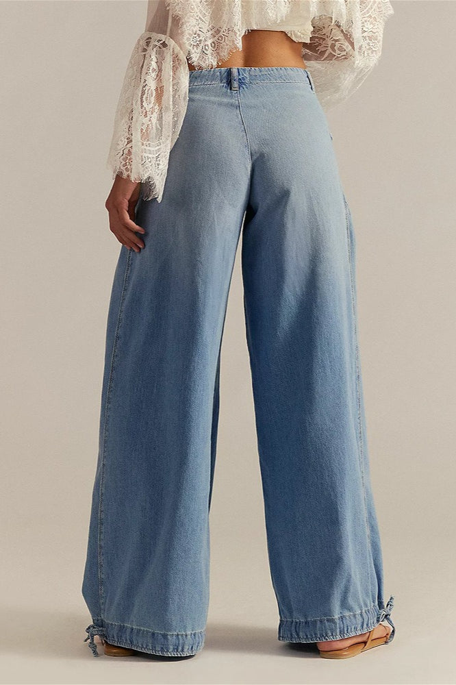 Loose Cuffed Ruched Tie Jeans