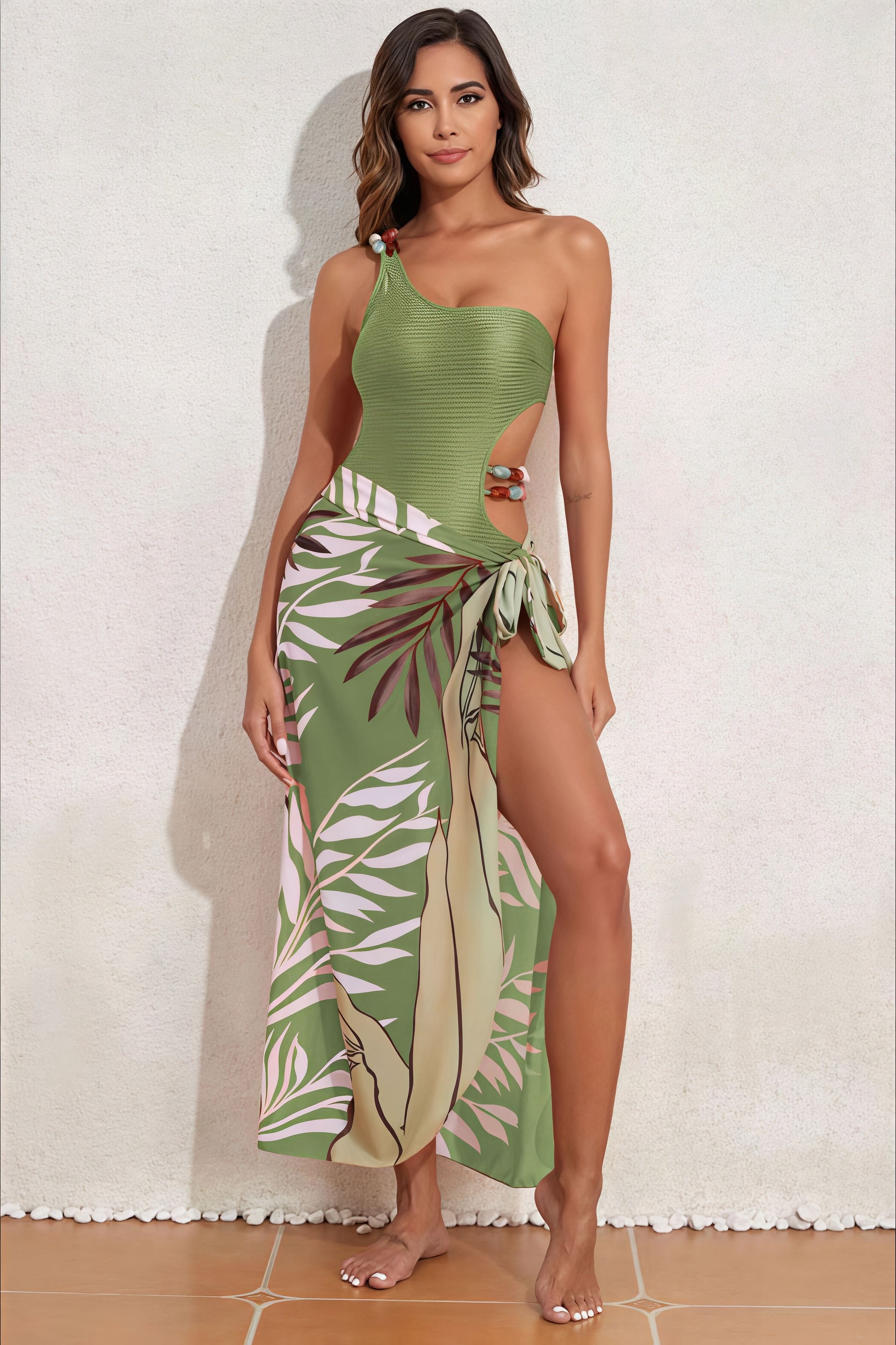 Sheer Skirt Printed Two Piece Swim Set