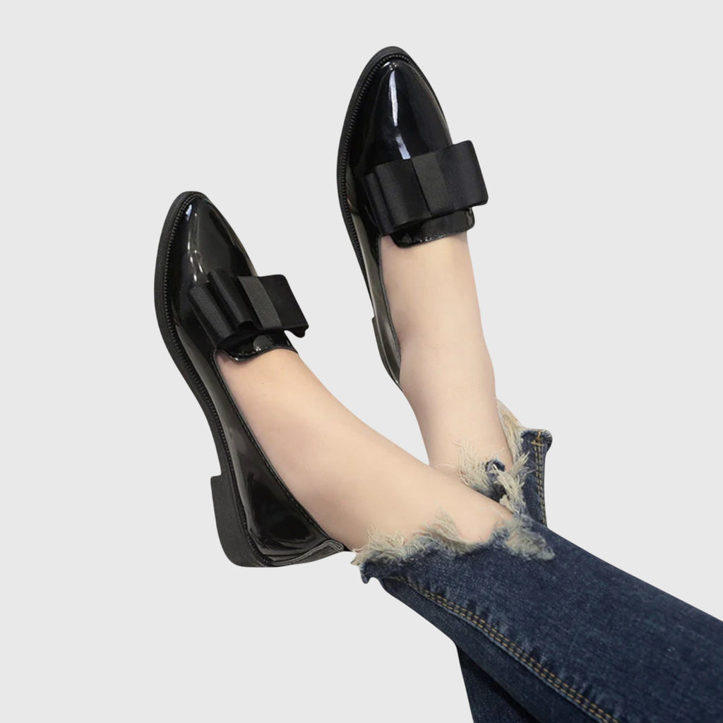 Bow Detail Patent Pointed Toe Slip On Loafer