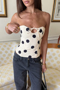 Polka Dot Strapless Crop Top Sexy Slim Fit Layering Blouse
