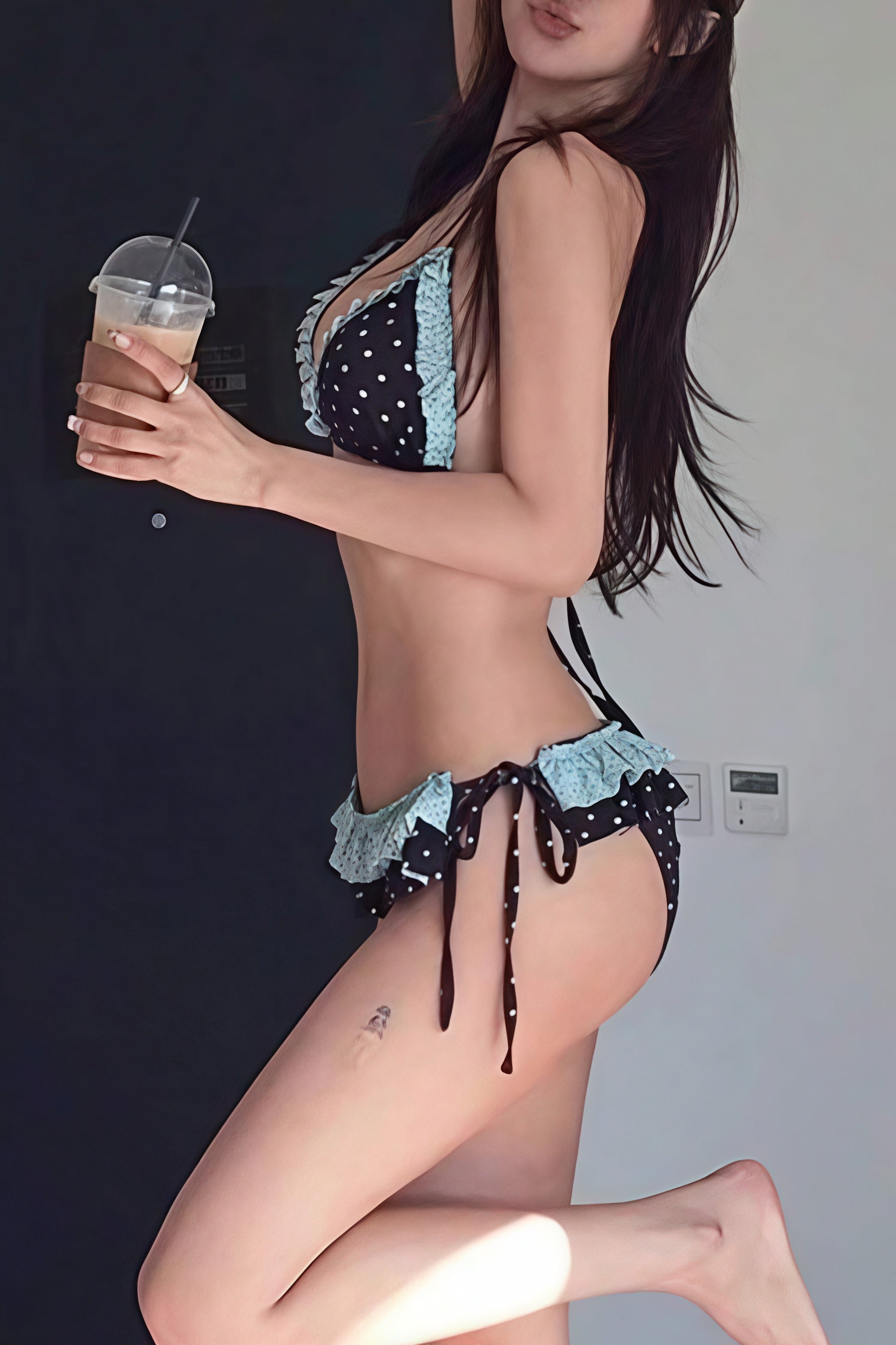 Polka Dot Ruffle Tie Backless Bikini Set