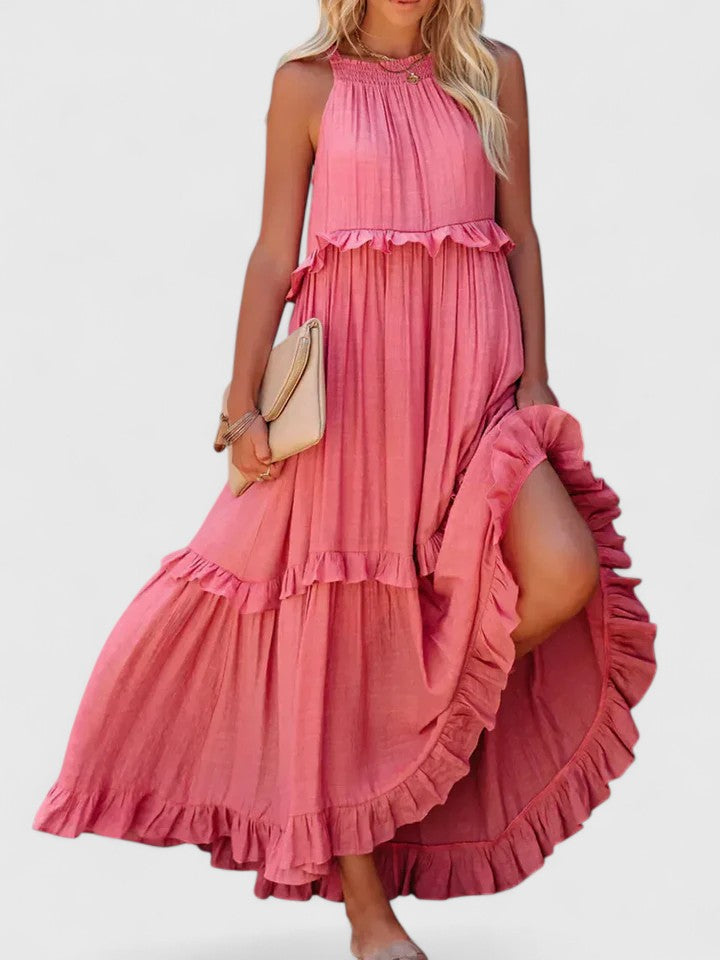 Sleeveless Tiered Maxi Summer Dress Ruffle Detail Loose Fit