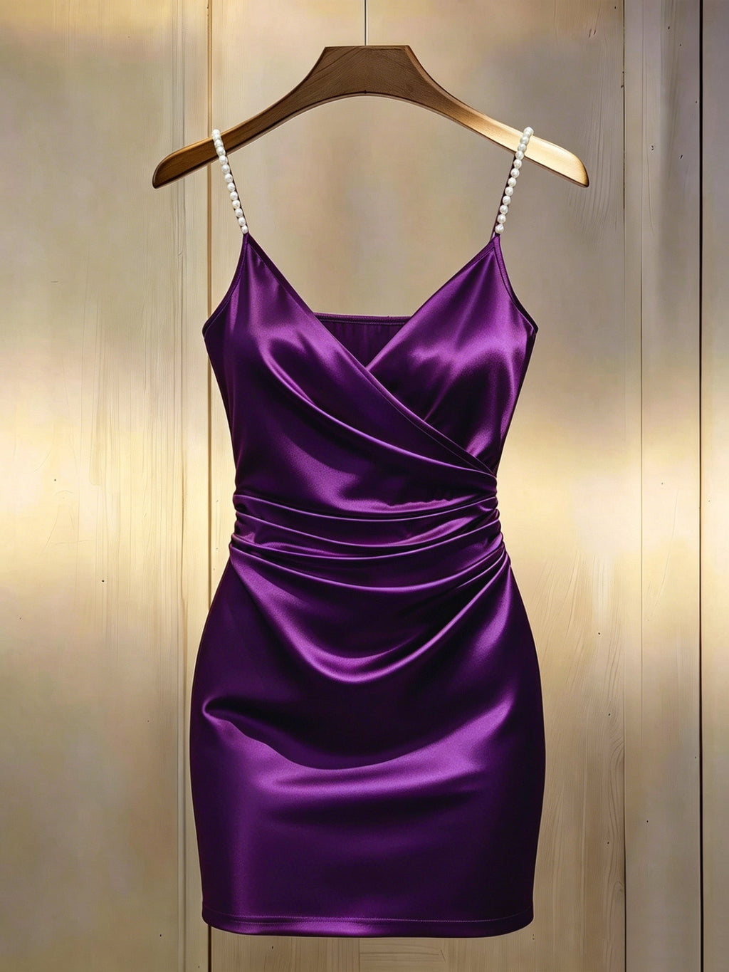 Pearl Strap Wrap Mini Homecoming Dress