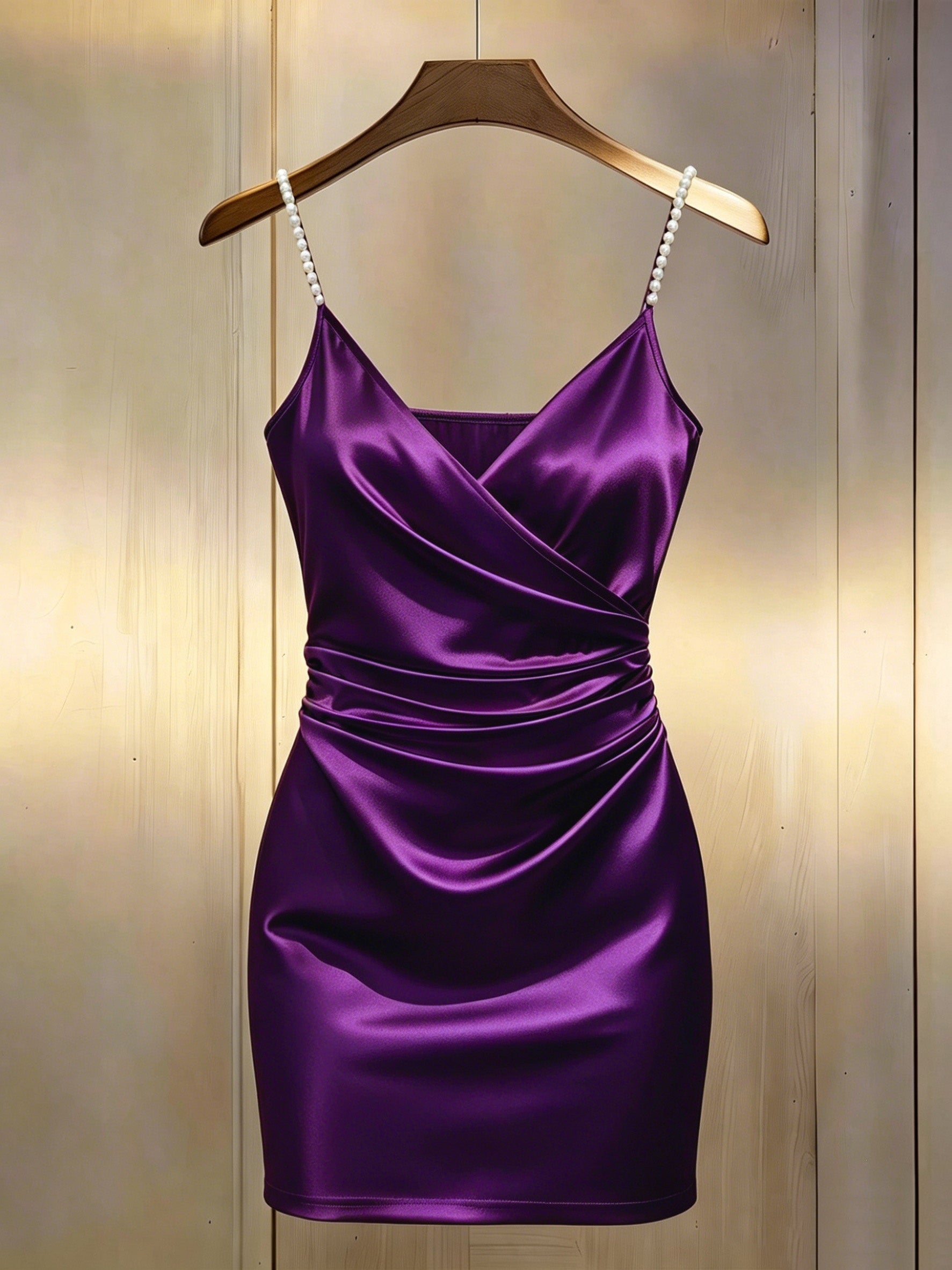 Pearl Strap Wrap Mini Homecoming Dress