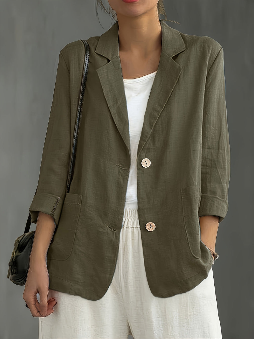 Tailored Linen Blazer with Patch Pockets for Casual Style