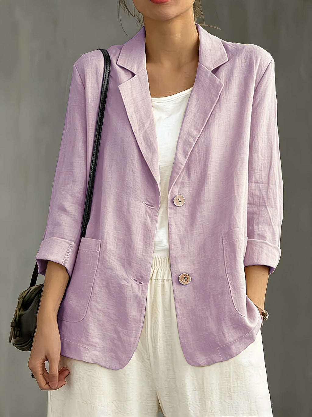 Tailored Linen Blazer with Patch Pockets for Casual Style