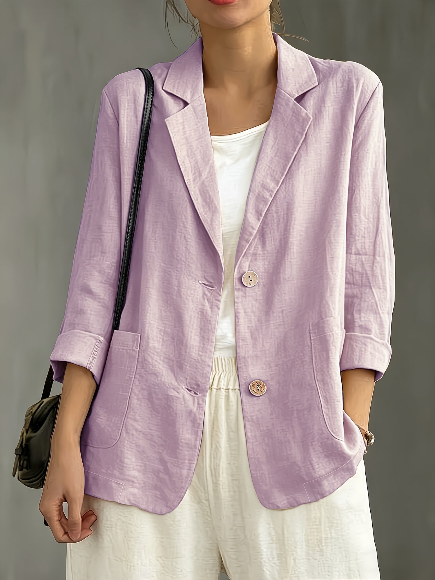 Tailored Linen Blazer with Patch Pockets for Casual Style