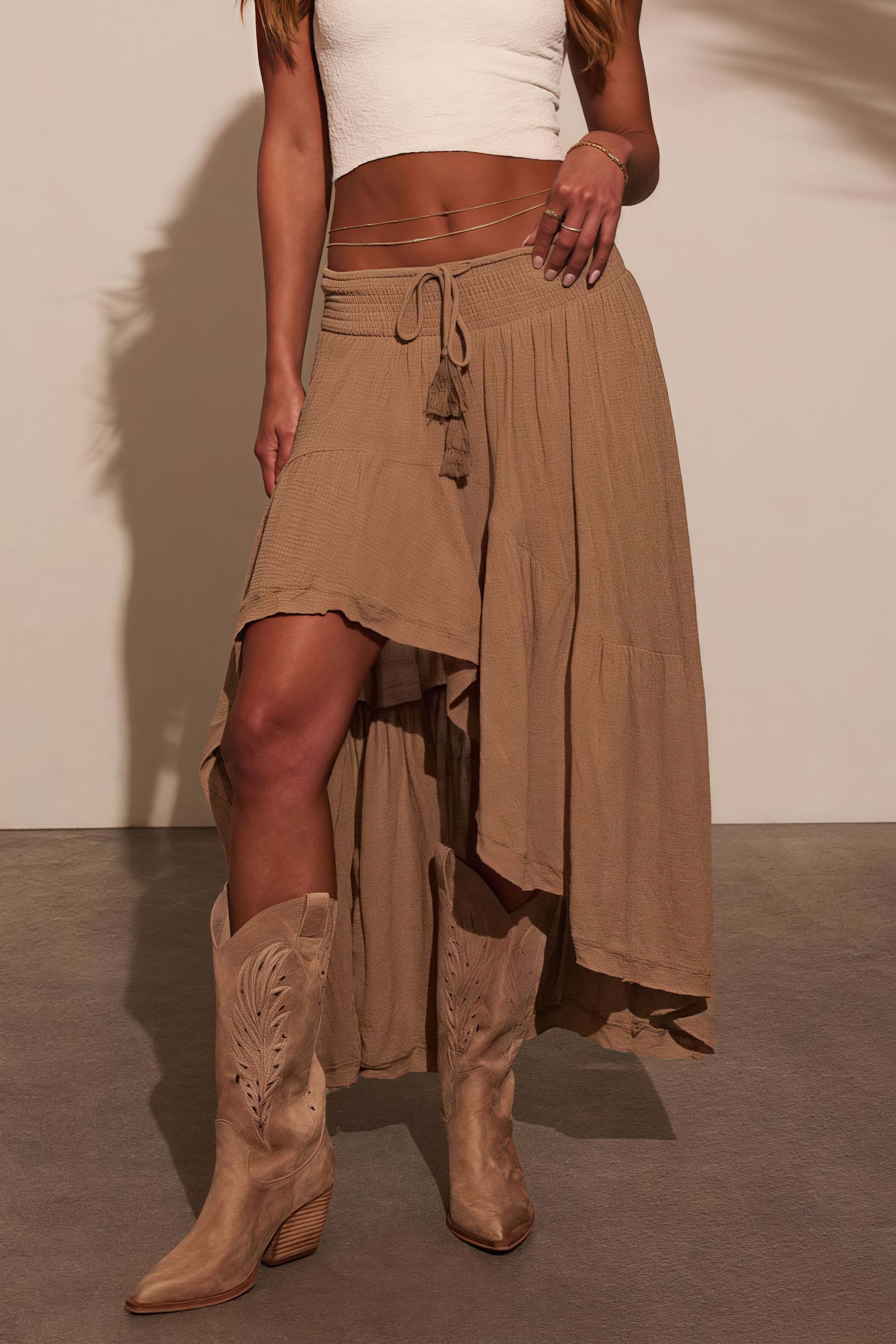 Elastic Waist Asymmetric Casual Skirt
