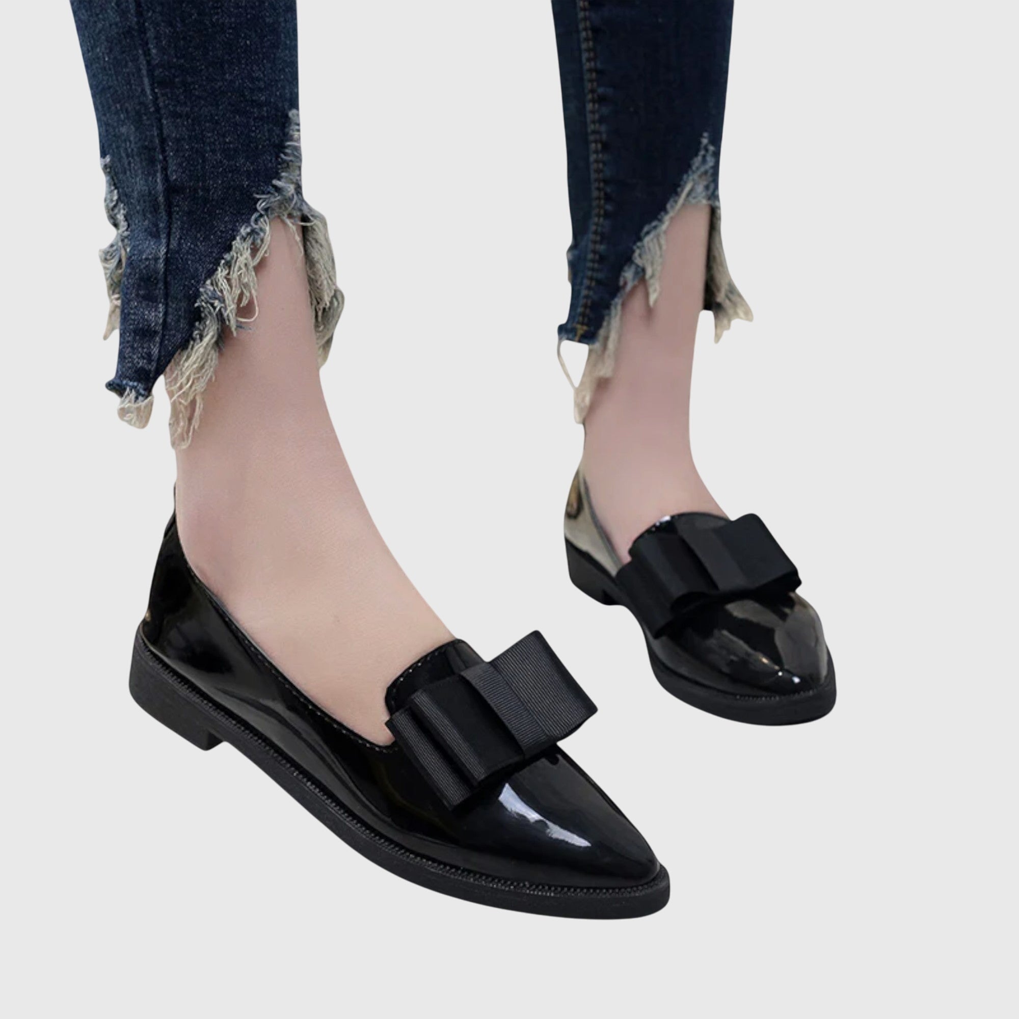 Bow Detail Patent Pointed Toe Slip On Loafer