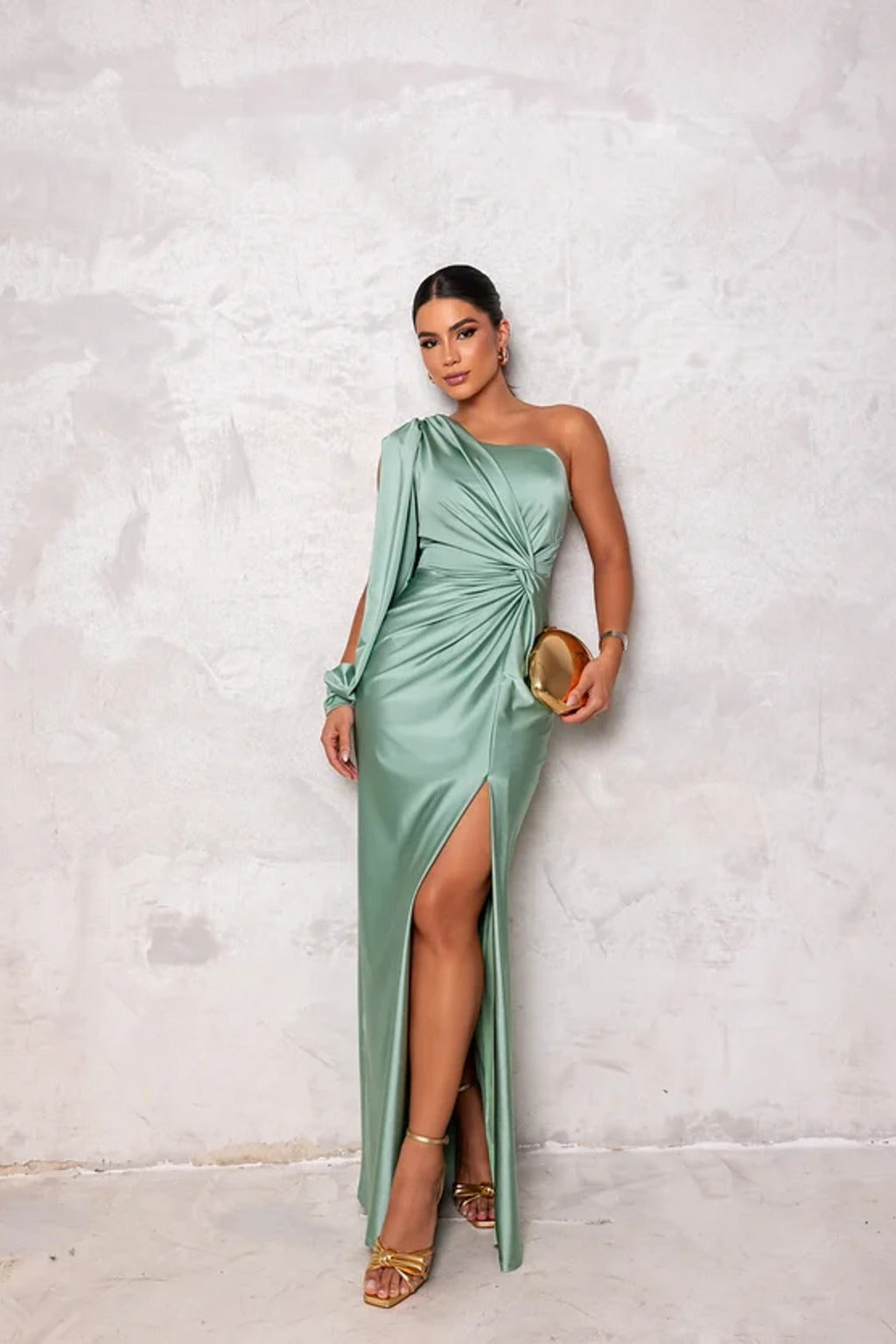 One-Shoulder Knot Front Split Sleeve Homecoming Dress