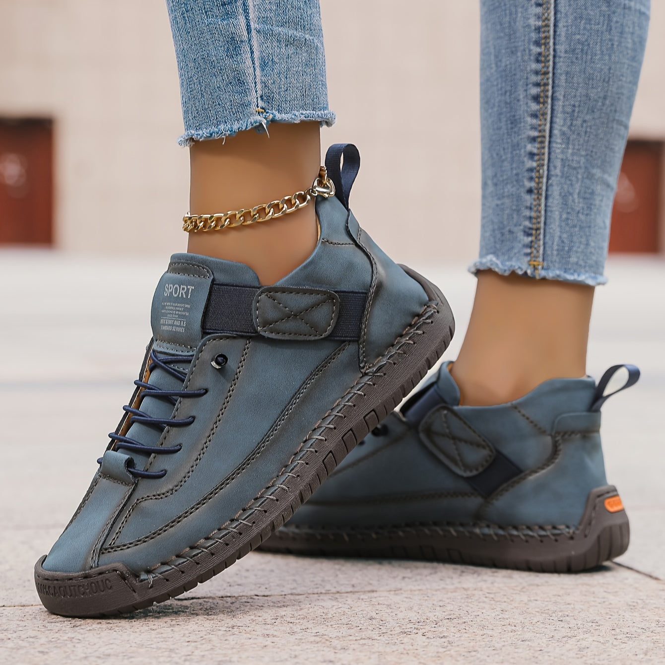 Suede Stitch Detail Lace Up Comfortable Flat Sneakers
