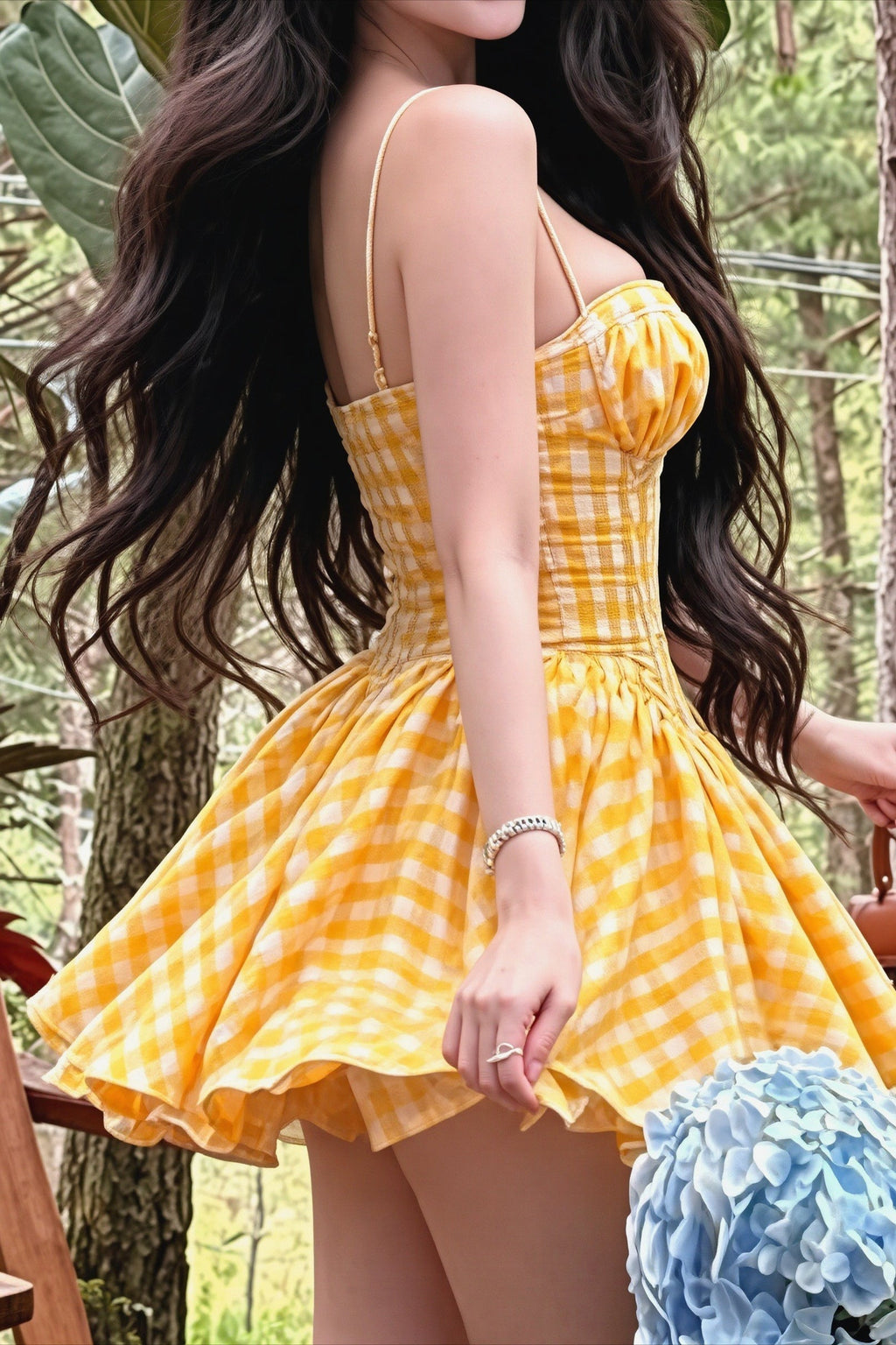 Plaid Bandeau Flared Waist Mini Dress