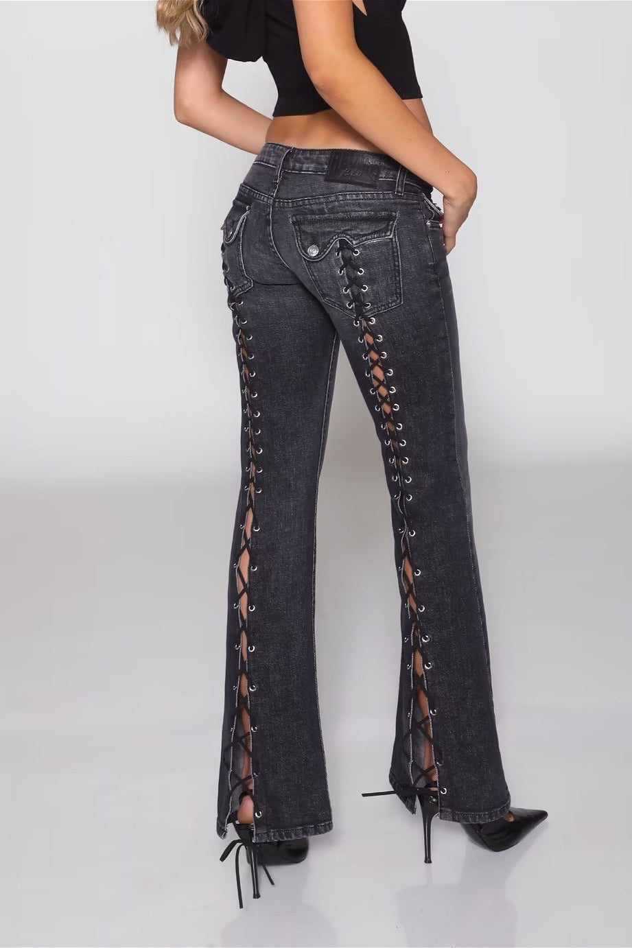 Open Back Lace Up Y2K Flare Jeans