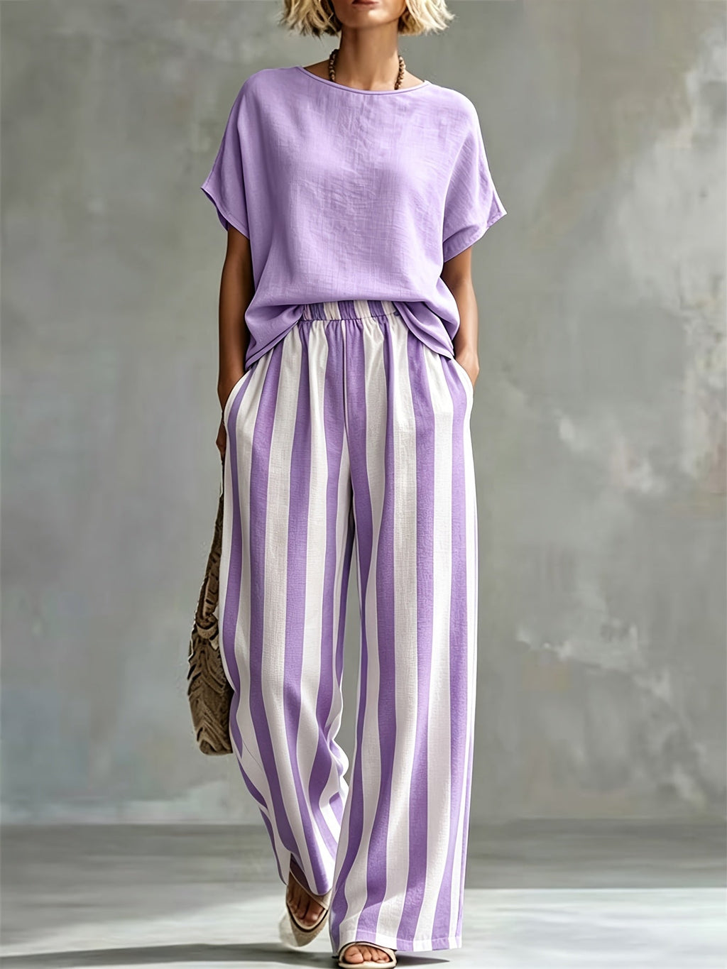 Striped Wide Leg Two Piece Set for Vacation Style