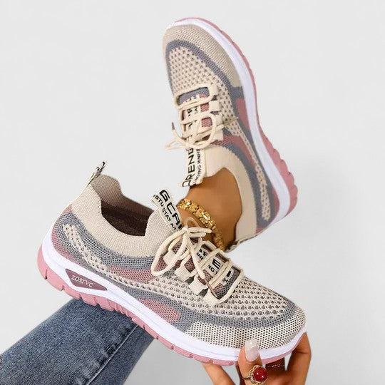 Colorblock Mesh Text Tab Lace Up Cushioned Running Sneaker