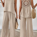 Crochet Back Sleeveless Top and Wide Leg Pants Summer Set