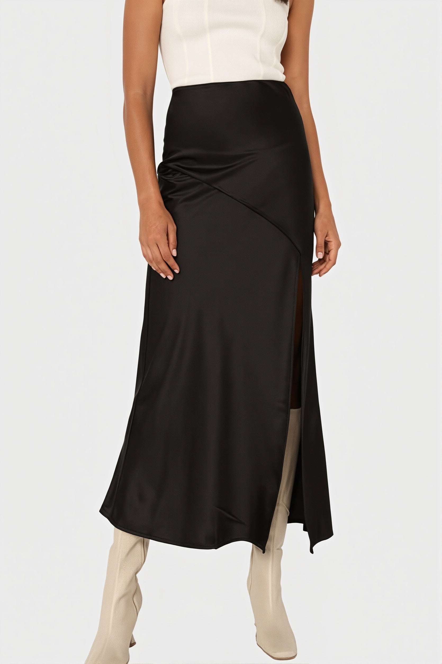 Elegant Satin Slit Bodycon Maxi Skirt