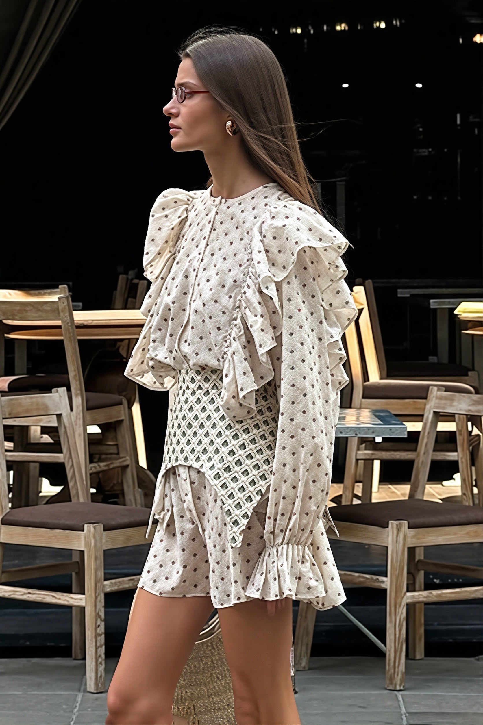Ruffled Flare Sleeve Printed Mini Dress