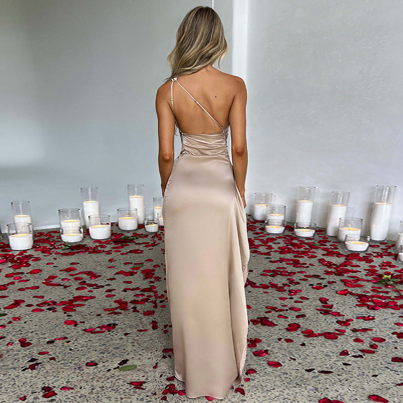 One-shoulder Backless Slit Summer Dress
