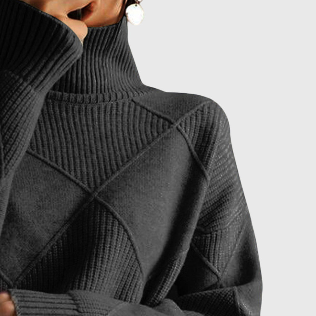 Angela | Women's Roll Neck Sweater with Diagonal Seam Detail