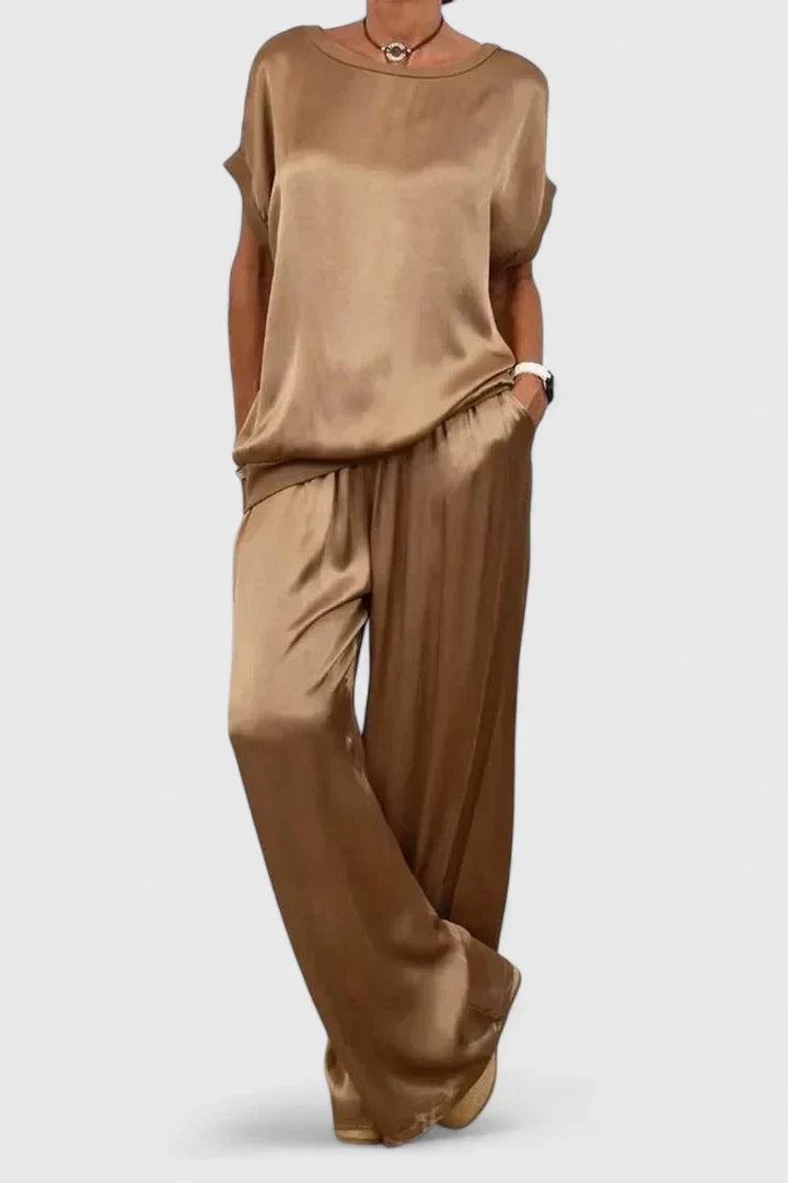 Satin Batwing Top Wide Leg Trouser Matching Set