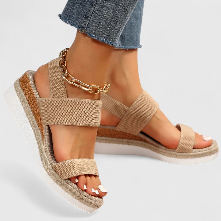 Elastic Knit Strap Espadrille Slingback Platform Wedge Sandal