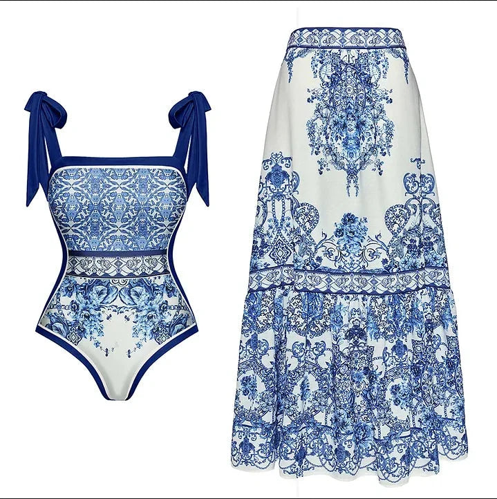 Vintage Printed Sarong Two Piece Set