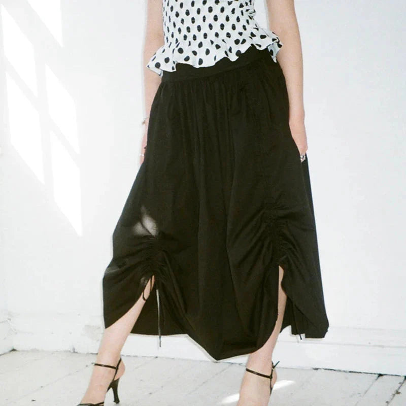 Plaid Drawstring Maxi Skirt