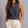 Sleeveless Mandarin Collar V-Neck Blouse