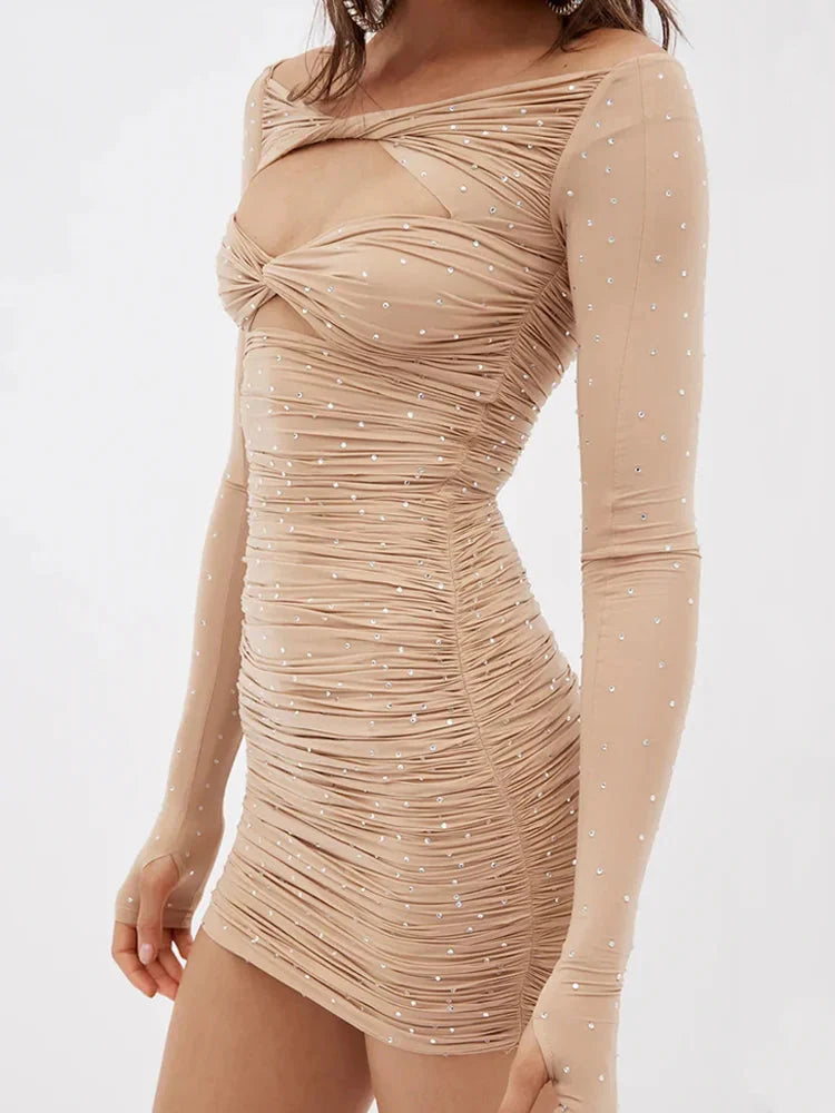 Ruched Diamond Wrap Mini Dress