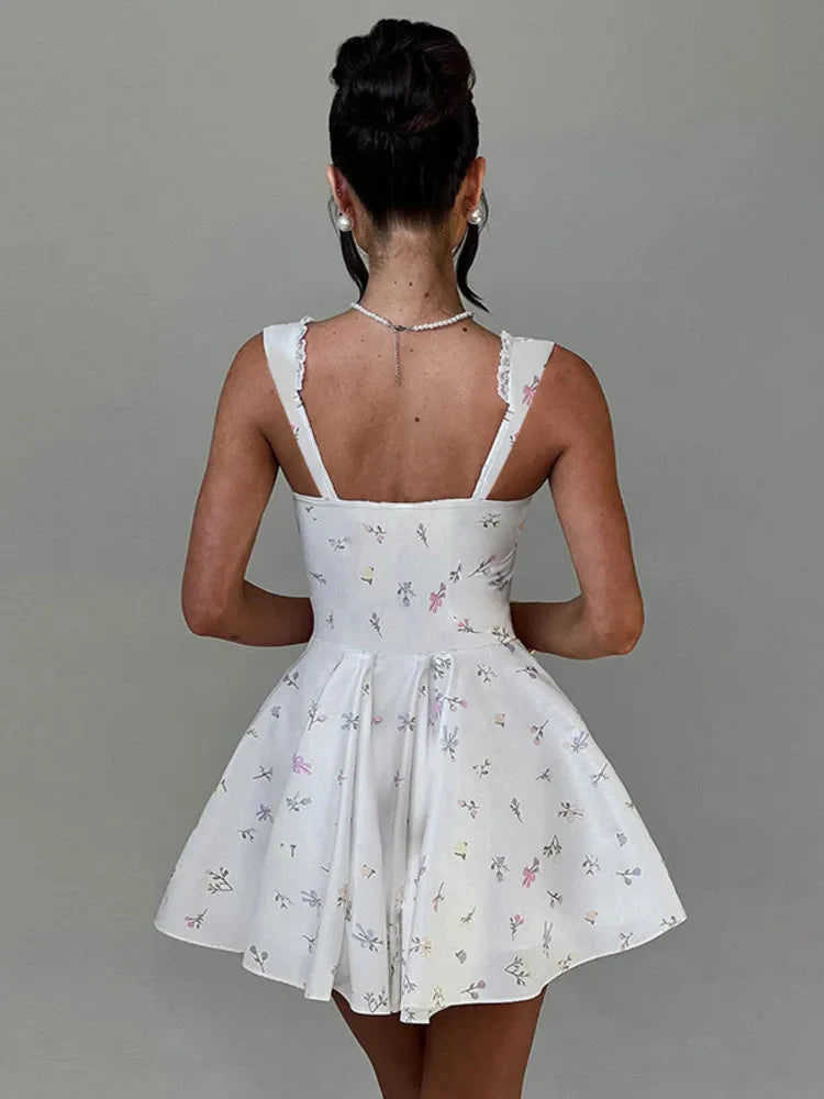 Deep V Backless Pleated Mini Dress