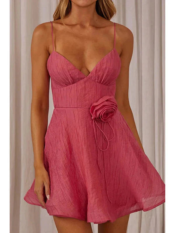 3D Floral V-Neck Mini Dress