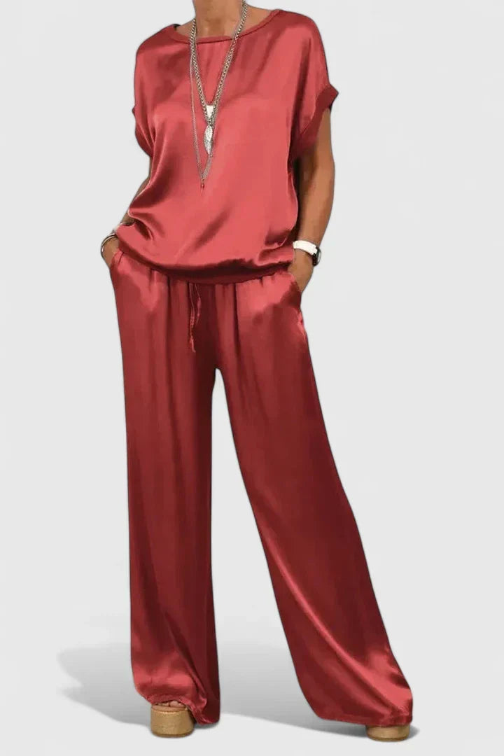Satin Batwing Top Wide Leg Trouser Matching Set