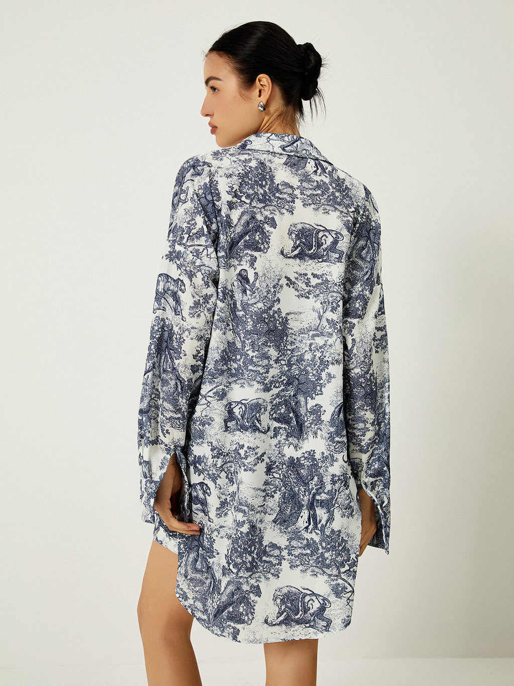 Toile Print Oversized Shirt Bralette Top and Short Three-Piece Set