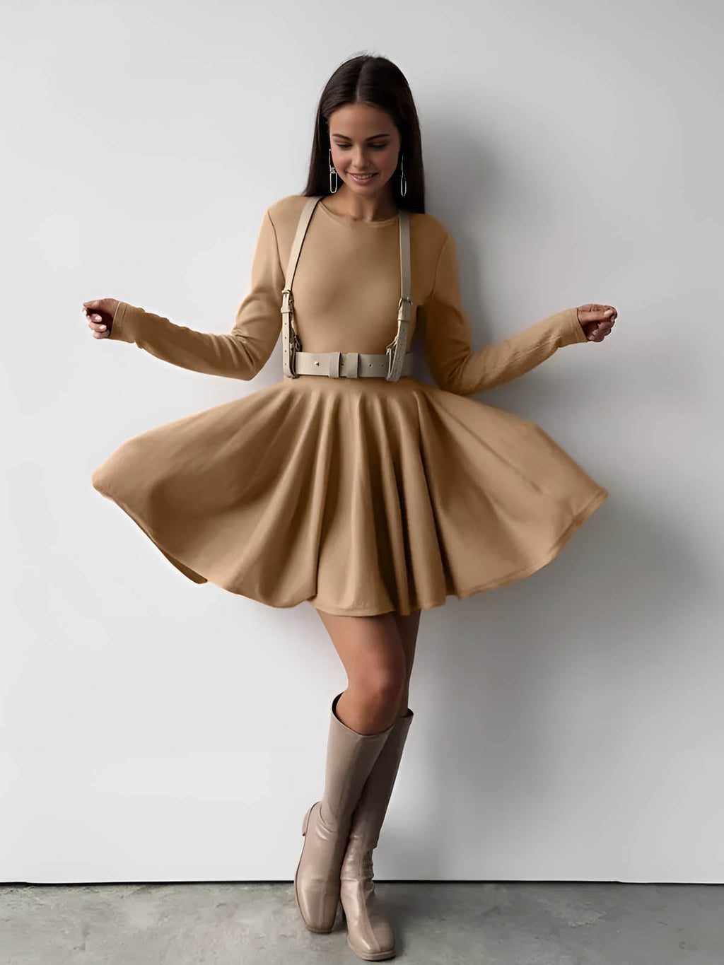 Fit and Flare Long Sleeve Skater Mini Dress