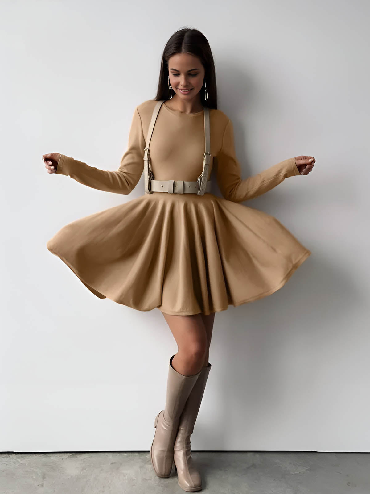 Fit and Flare Long Sleeve Skater Mini Dress