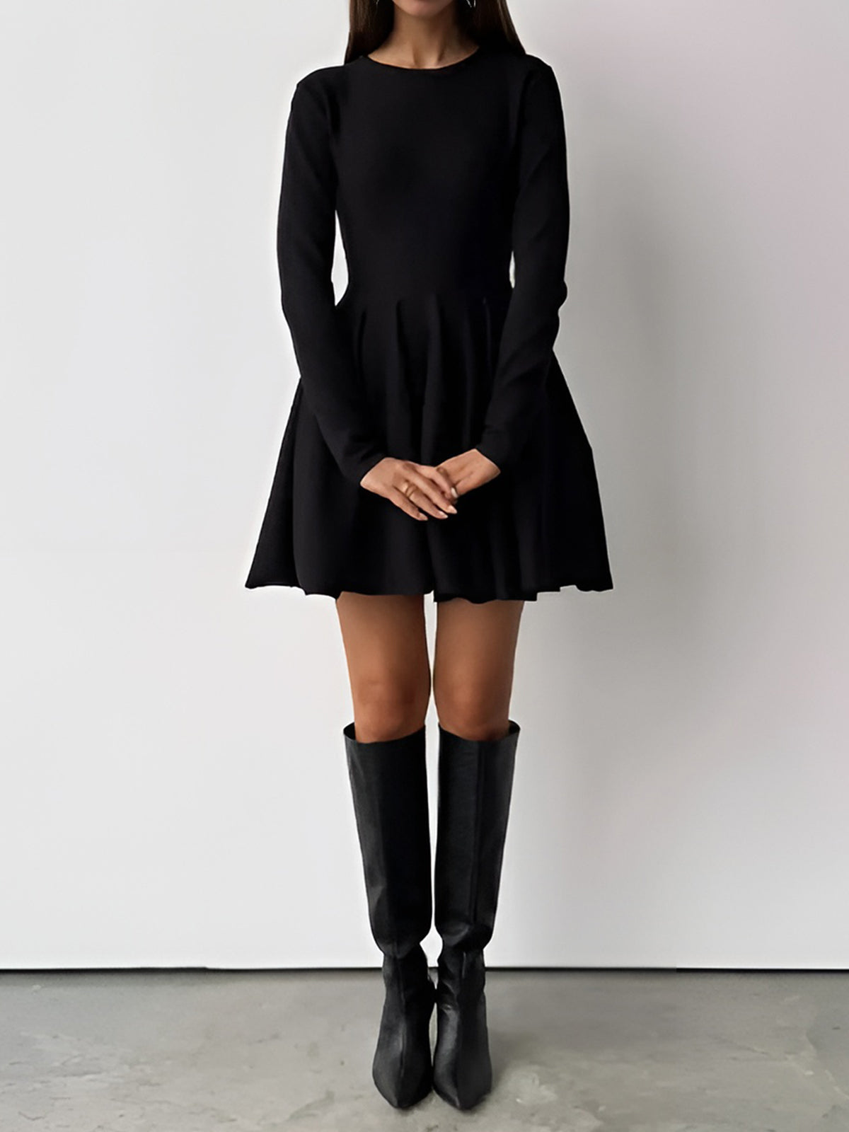 Fit and Flare Long Sleeve Skater Mini Dress