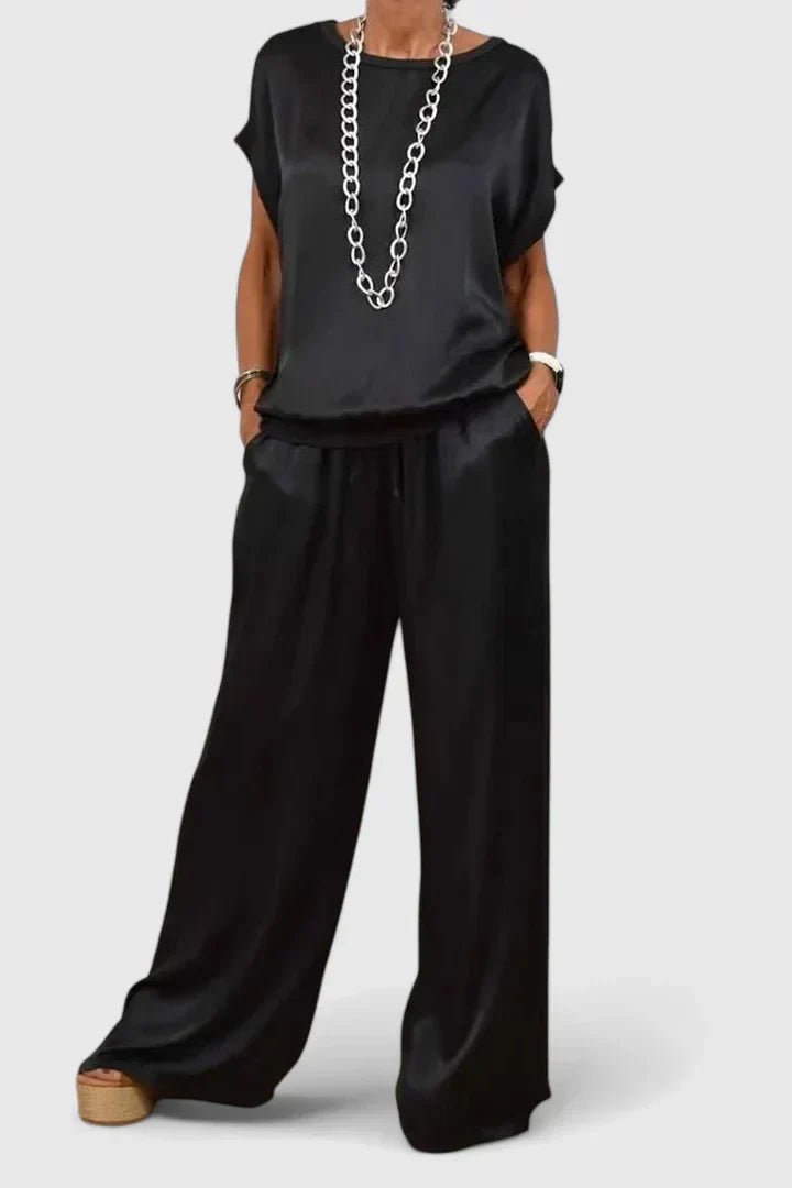 Satin Batwing Top Wide Leg Trouser Matching Set