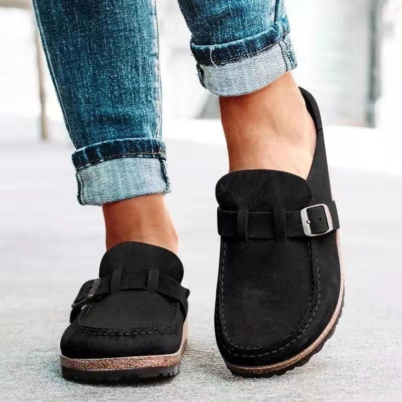 Suede Buckle Strap Cork Sole Slip On Casual Loafer