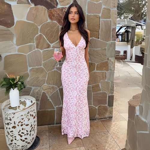 Floral Lace Maxi Homecoming Dress