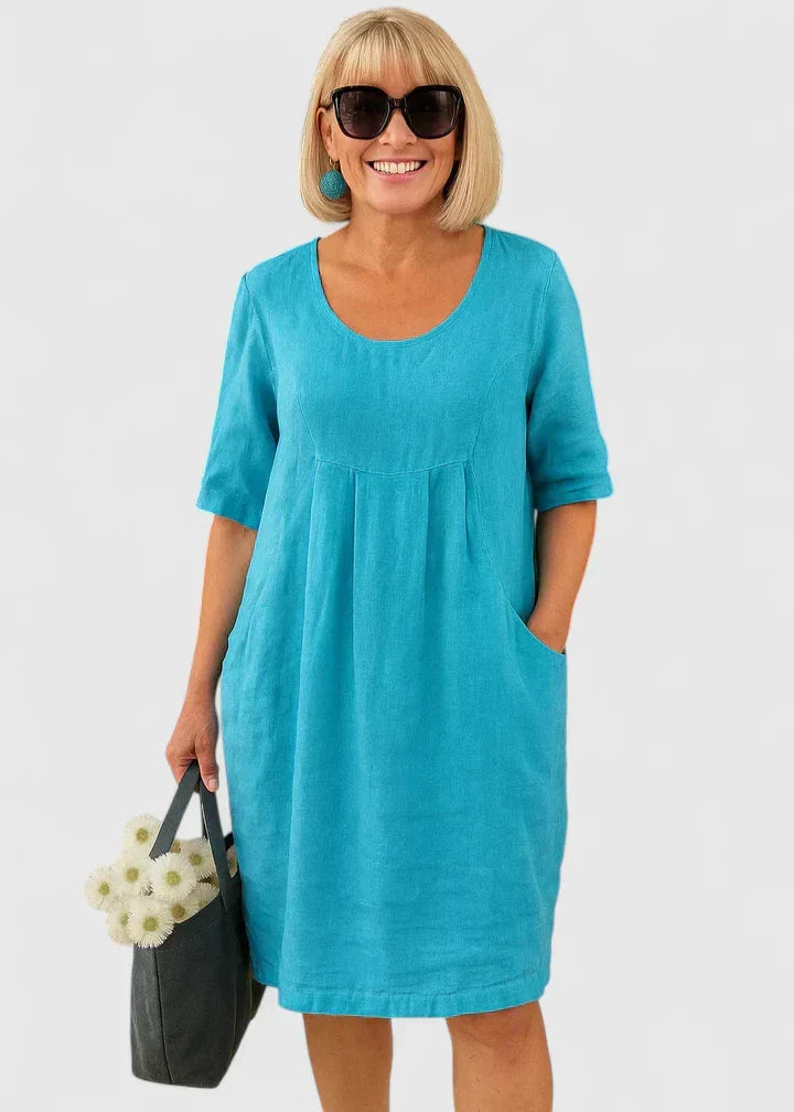 Casual Linen A Line Summer Midi Dress with Pockets