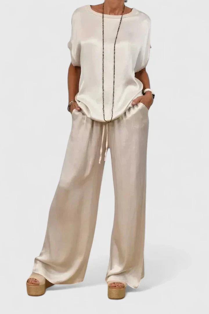 Satin Batwing Top Wide Leg Trouser Matching Set