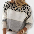 Olyxiahh | Women's Leopard Print Colourblock Crew Neck Sweater